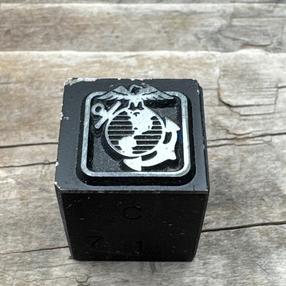 Vintage Printing Letterpress Printers Block US Marine Corps Logo Metal Square